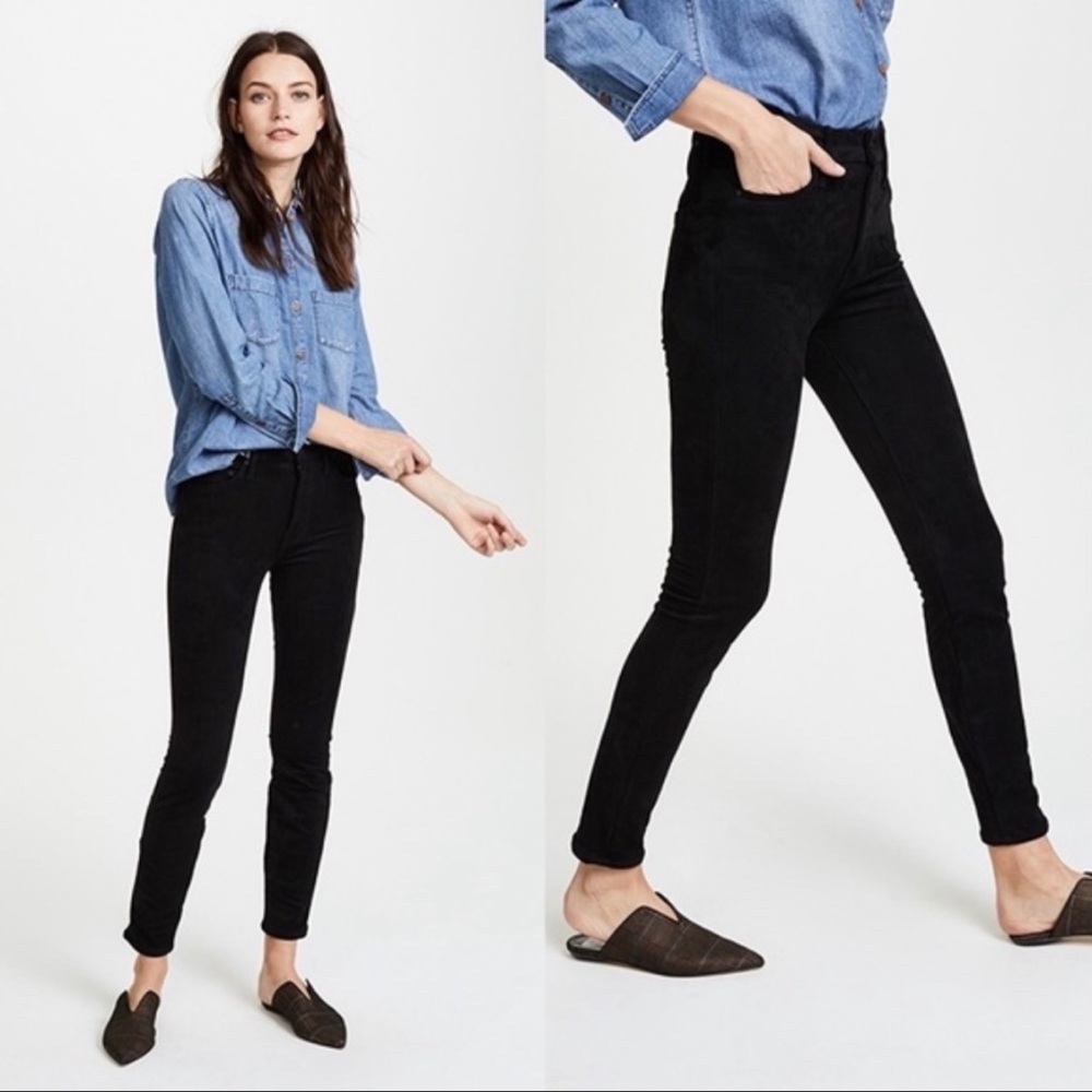 MOTHER High Waisted Looker Faux Suede Jeans Pants Black 27